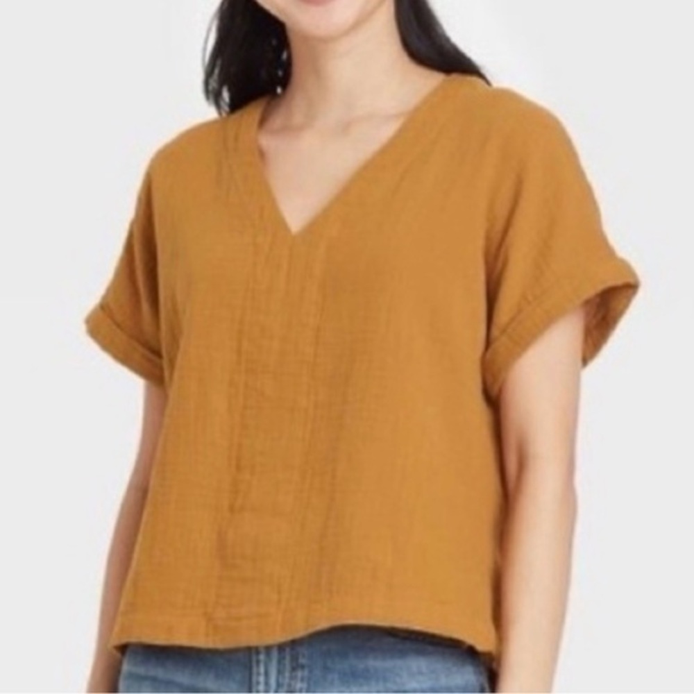 Universal Thread Cotton Mustard V-Neck Blouse